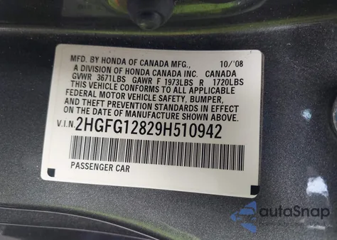 2009 Honda Civic Ex from USA, damaged, VIN 2HGFG12829H510942